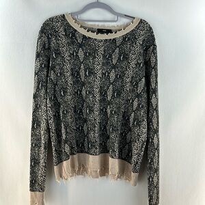 Fate Distressed Snakeskin Print Sweater, M